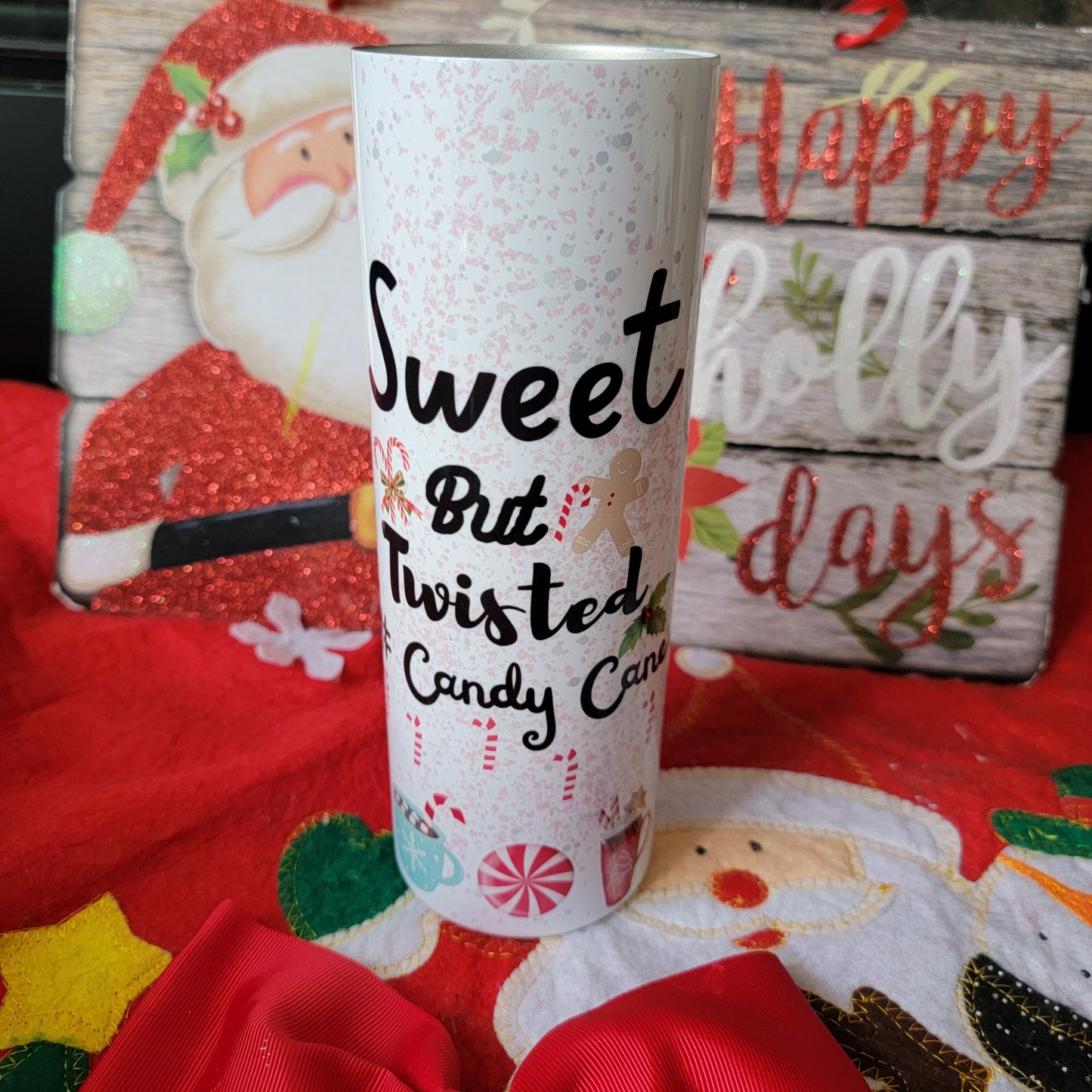 20 oz Sweet But Twisted Candy Cane Christmas Sublimation tumbler drinkware Stainless Steel