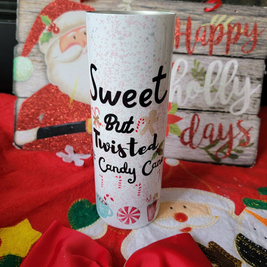 20 oz Sweet But Twisted Candy Cane Christmas Sublimation tumbler drinkware Stainless Steel