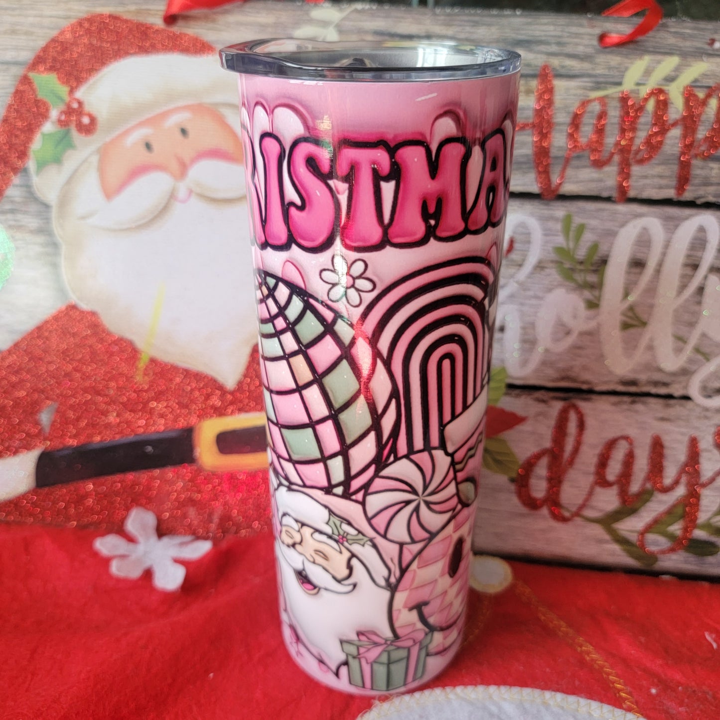 20 OZ Christmas Vibes Ho Ho Merry Christmas 3D Effect Sublimation Tumbler Bottle Drinkware