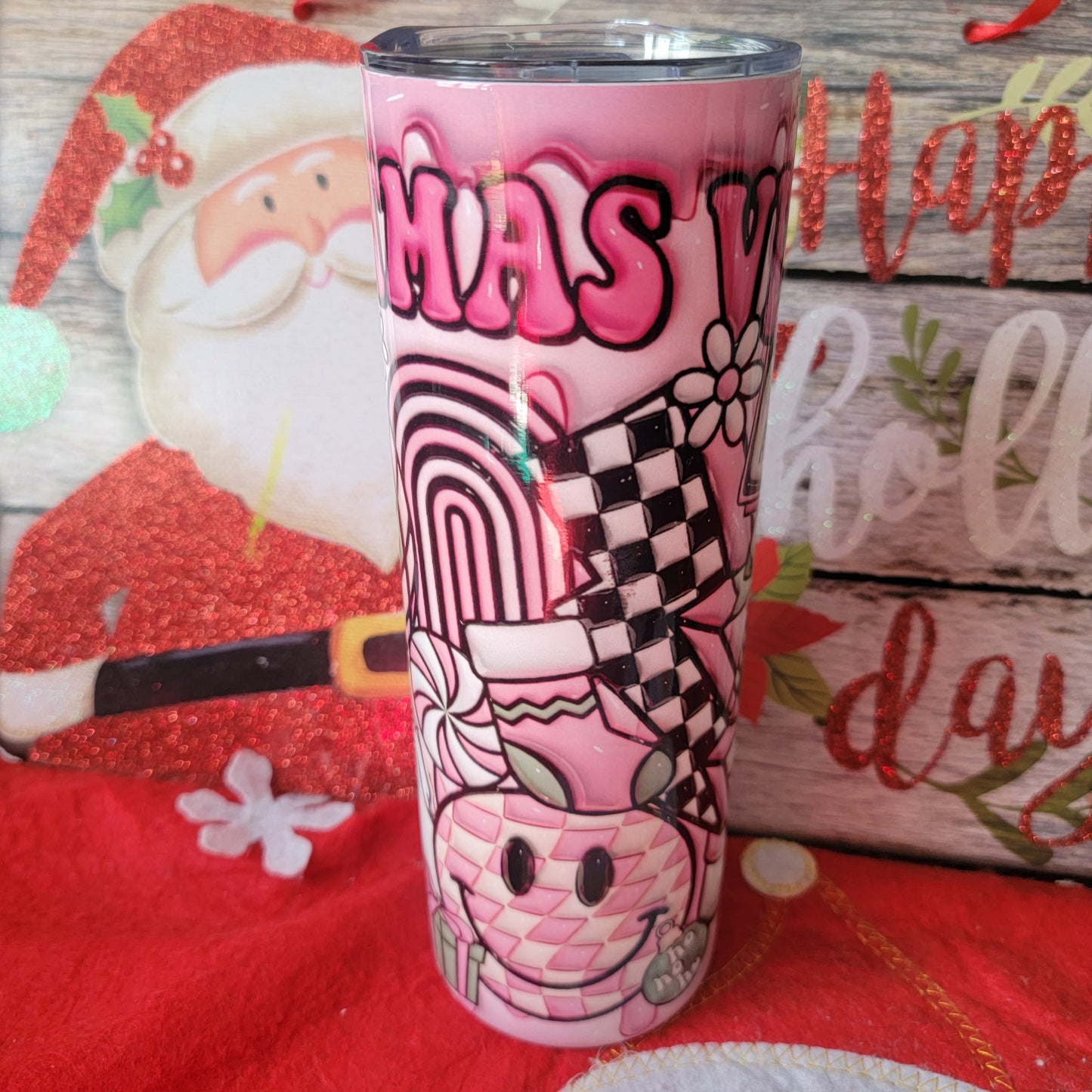 20 OZ Christmas Vibes Ho Ho Merry Christmas 3D Effect Sublimation Tumbler Bottle Drinkware