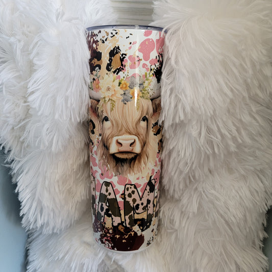 20 oz Highland Cow Mama Cow Print sublimation Tumbler