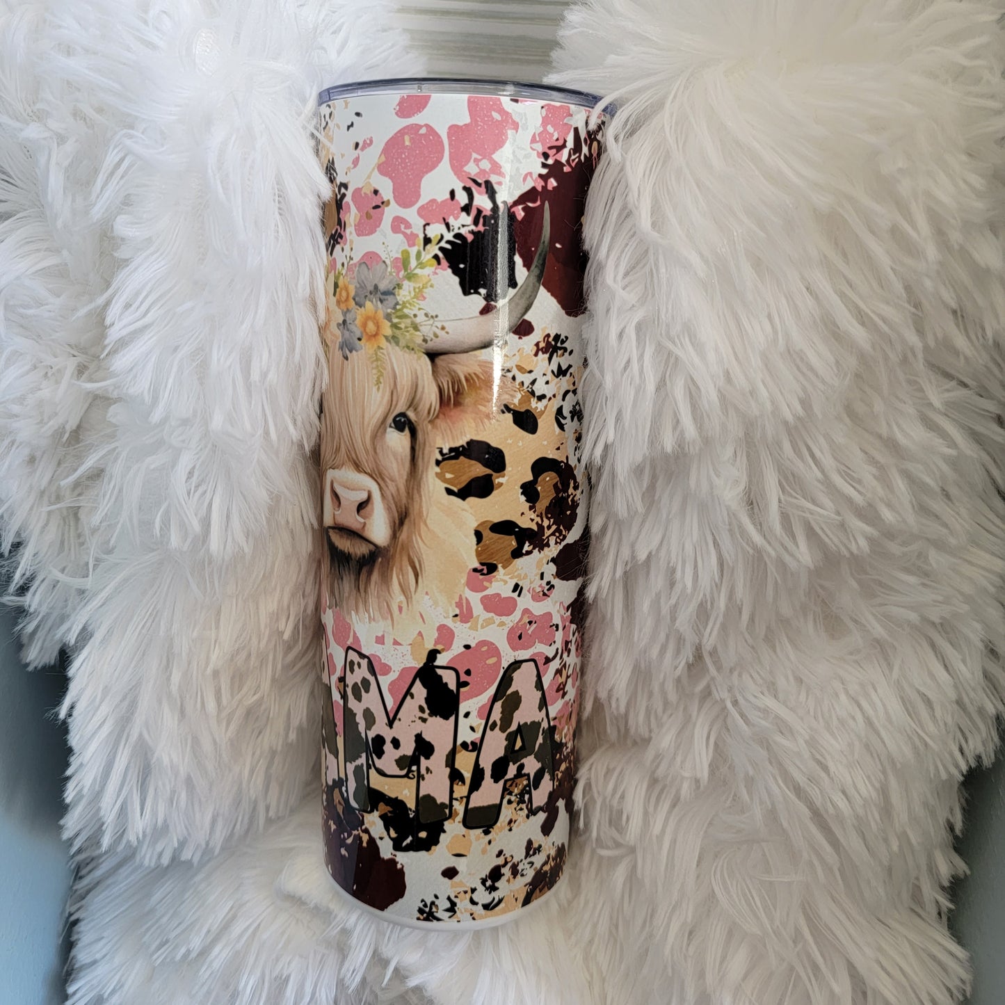 20 oz Highland Cow Mama Cow Print sublimation Tumbler