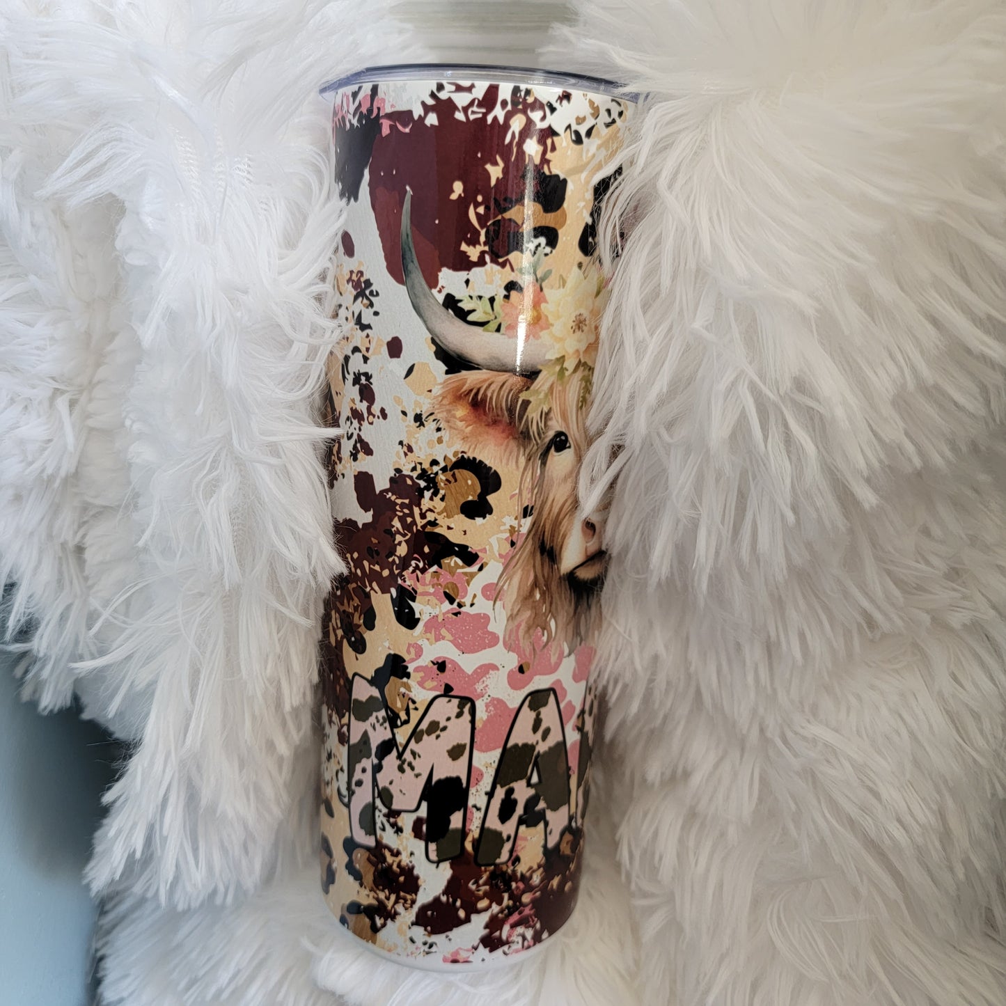 20 oz Highland Cow Mama Cow Print sublimation Tumbler