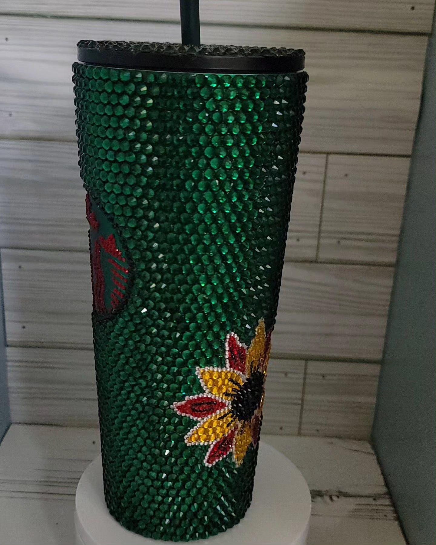 24 oz Starbucks Rhinestone Sunflower  Theme Tumbler