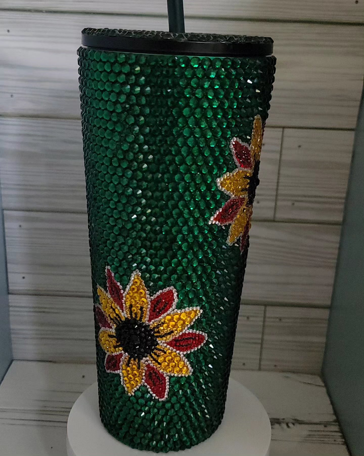 24 oz Starbucks Rhinestone Sunflower  Theme Tumbler