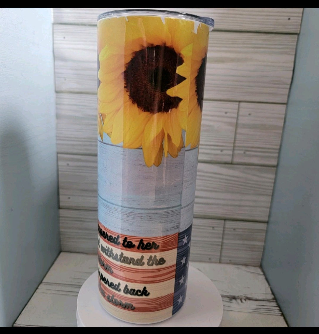 20 oz American Flag Sunflower Rustic I am the storm sublimation tumbler drinkware Stainless Steel