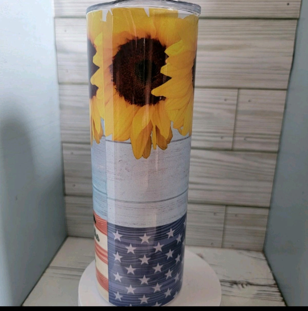 20 oz American Flag Sunflower Rustic I am the storm sublimation tumbler drinkware Stainless Steel