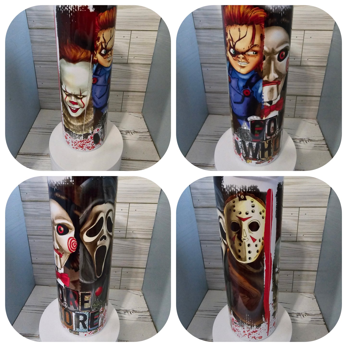 Halloween Spooky sublimation tumblers Ghostface, Michael Myers, pennywise, beetlejuice, jigsaw, chucky, hocus pocus