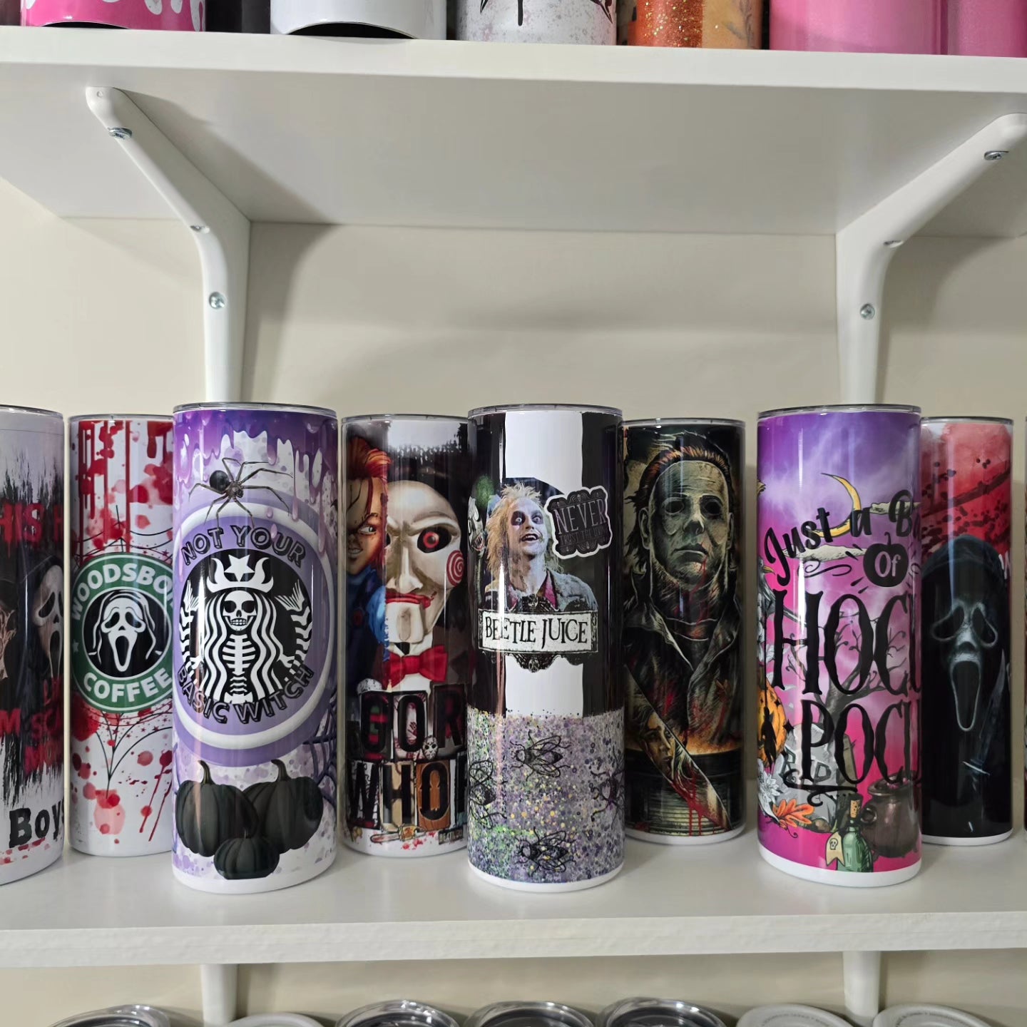 Halloween Spooky sublimation tumblers Ghostface, Michael Myers, pennywise, beetlejuice, jigsaw, chucky, hocus pocus